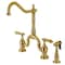 Kingston Brass Bridge Kitchen Faucet with Brass Sprayer, Brushed Brass KS7757BALBS - alternate 1